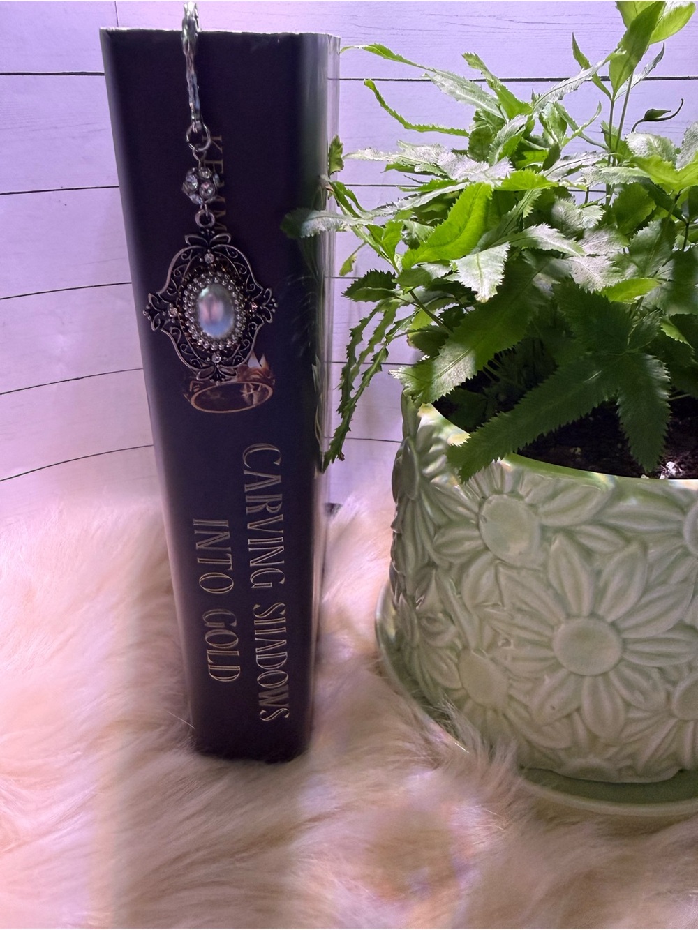 Ornate Silver-tone Pendant Bookmark with Mother-of-Pearl Accent